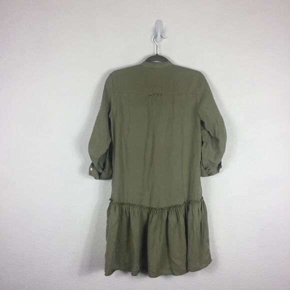 Zara Army Green Babydoll Ruffle Button Oversized Mini Dress XS Lightweight Beach - Picture 14 of 15